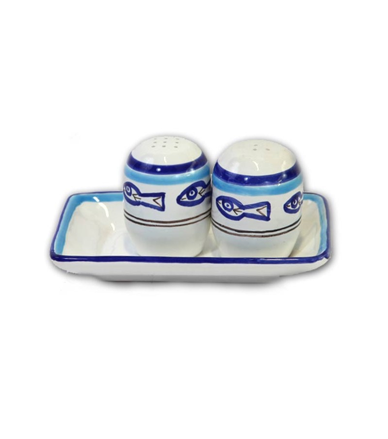 " Corfu' " Ceramic Salt / Pepper with Tray