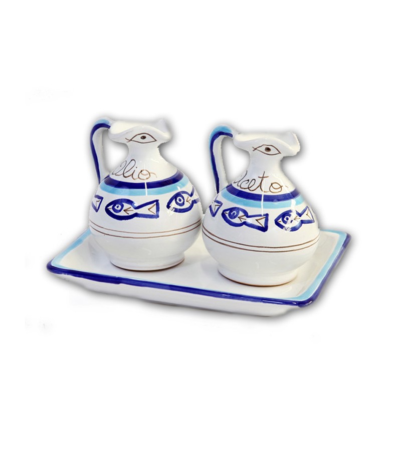 " Corfu' " Ceramic Oil/Vinegar with Tray
