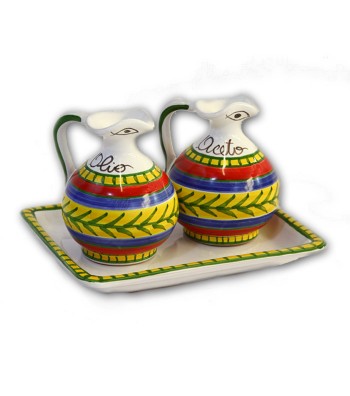 "Vulcano" Ceramic Oil/Vinegar with Tray