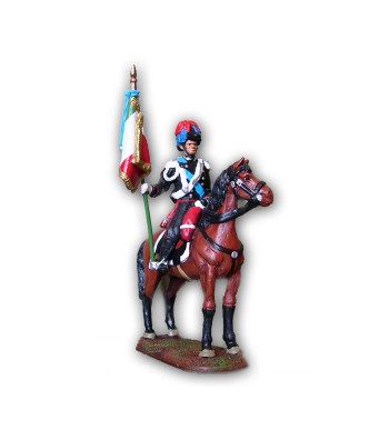 Soldatino Carabiniere a cavallo con bandiera eseguito in lega a base di Stagno