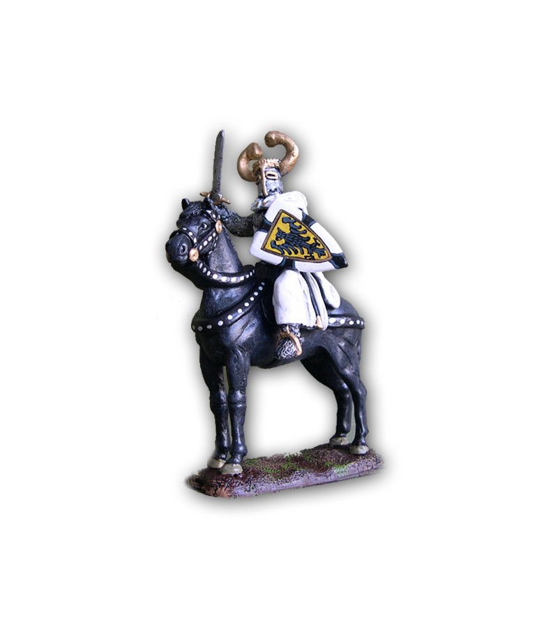 Medieval Teutonic soldier on horseback made in tin-based alloy