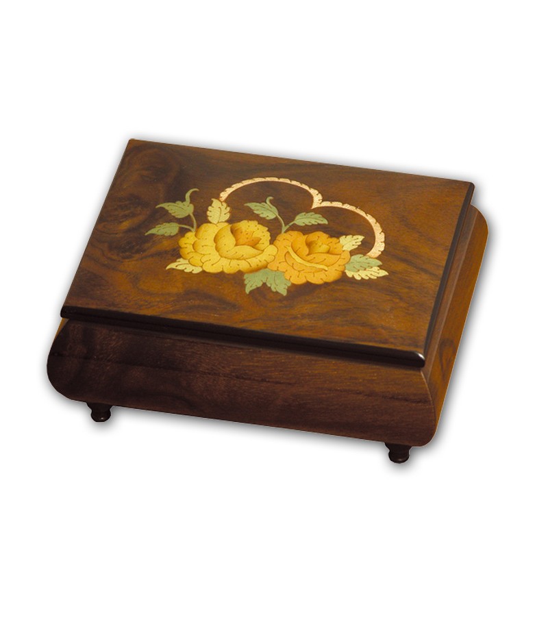 Musical Wood Box Inlay Flowers