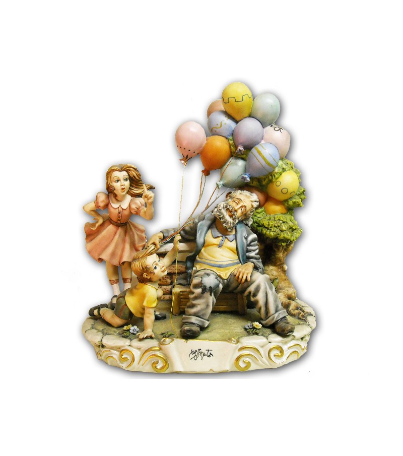 "Balloon Seller" in Capodimonte Porcelain"