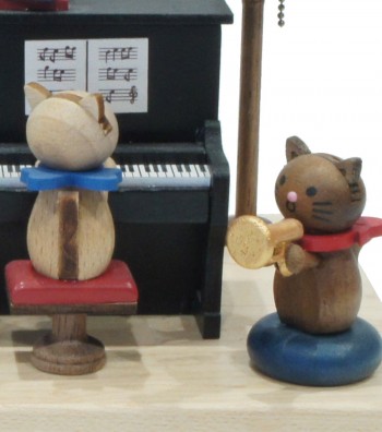 Wooden Music Box Cats  and Piano close up view