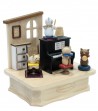 Wooden Music Box Cat and Piano side view