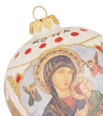 Palla di Natale in ceramica dettaglio Madonna con Bambino