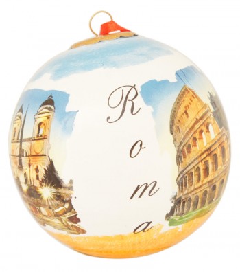 Pallina in Ceramica Natalizia decoro "Roma Multivedute" scritta Roma