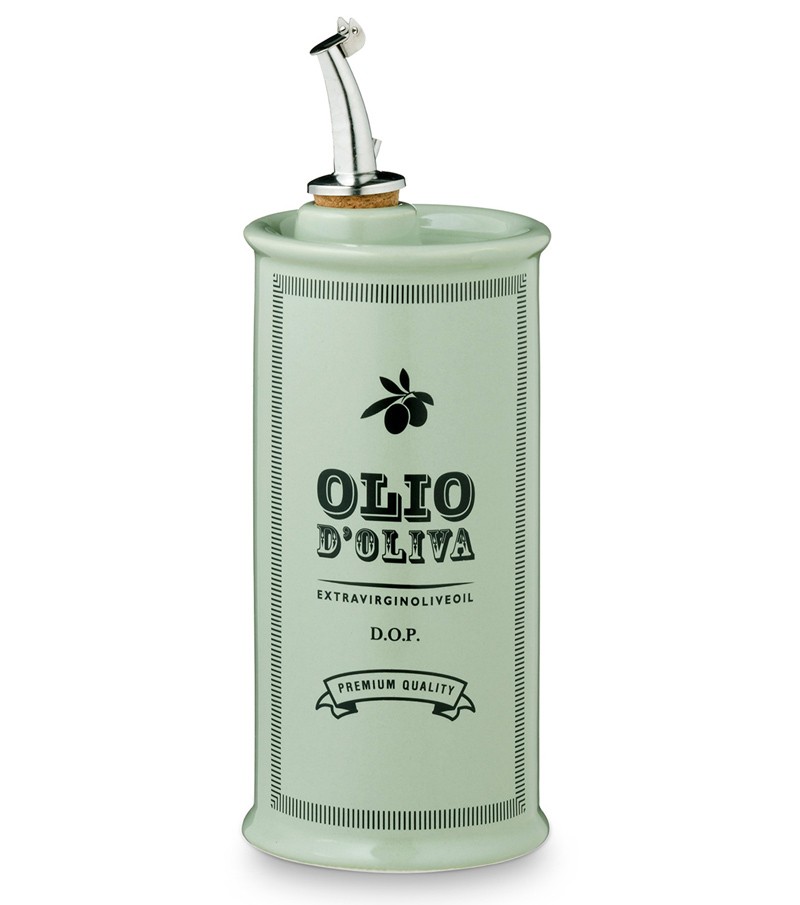 Oliera cilindrica dipinta a mano verde