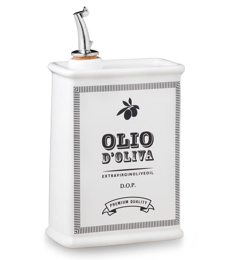 Oliera schiacciata dipinta a mano bianca