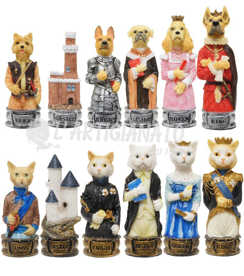 Dogs-Cats figures resin Chess Set