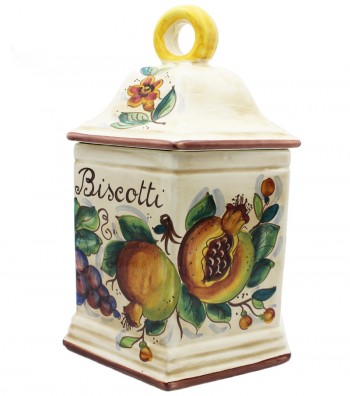 Ceramic biscuit box with pomegranate and grapes painted
