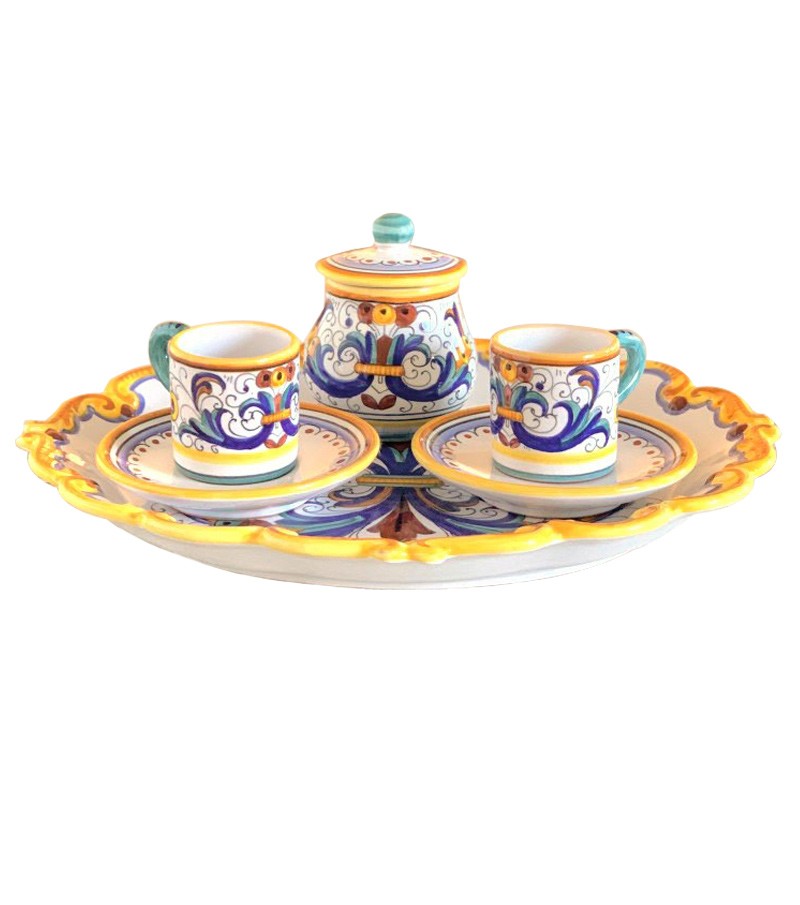 Set oval tray,2 coffee cups,sugar bowl hand painted