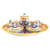 Set Comprensivo di Vassoio Ovale Smerlato, 2 Tazzine Caffè con Piattino + Zuccheriera Decoro Ricco Deruta visto da lontano
