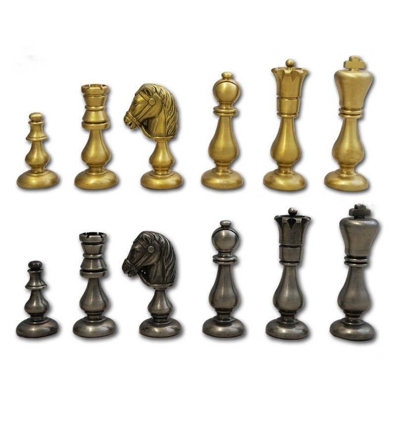 Medieval British Army Antique Copper Metal Chess Set for Adults,Handmade  Pieces and Natural Solid Wooden Chess Board with Storage Inside King 3.35inc