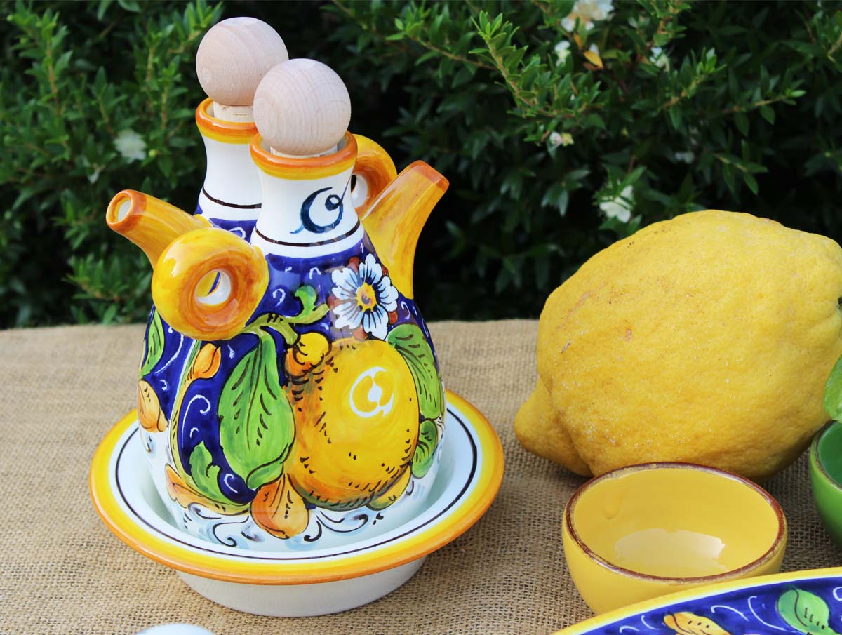 Oliera in ceramica dipinta a mano Limoni Blu